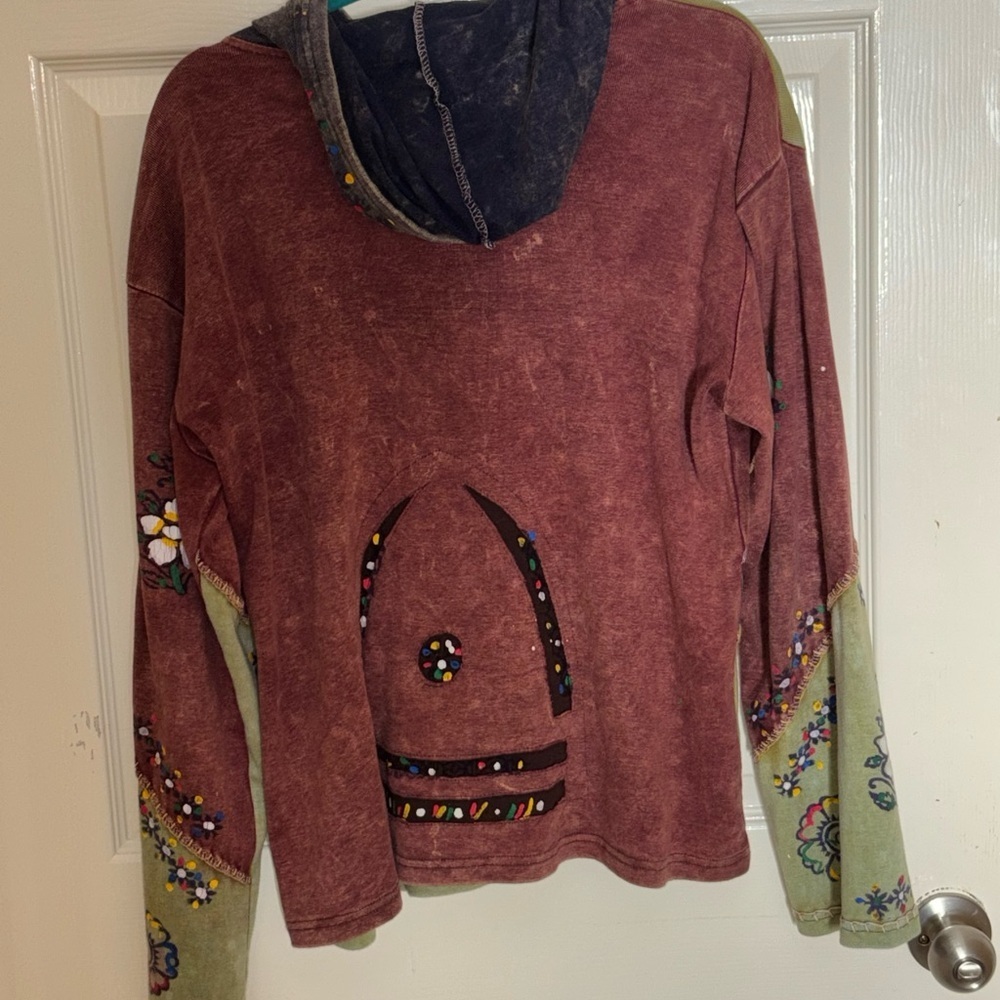 Rising International Boho Patchwork Hippie Zip Up Hoodie Jacket Nepal Size L​​ - Picture 6 of 10